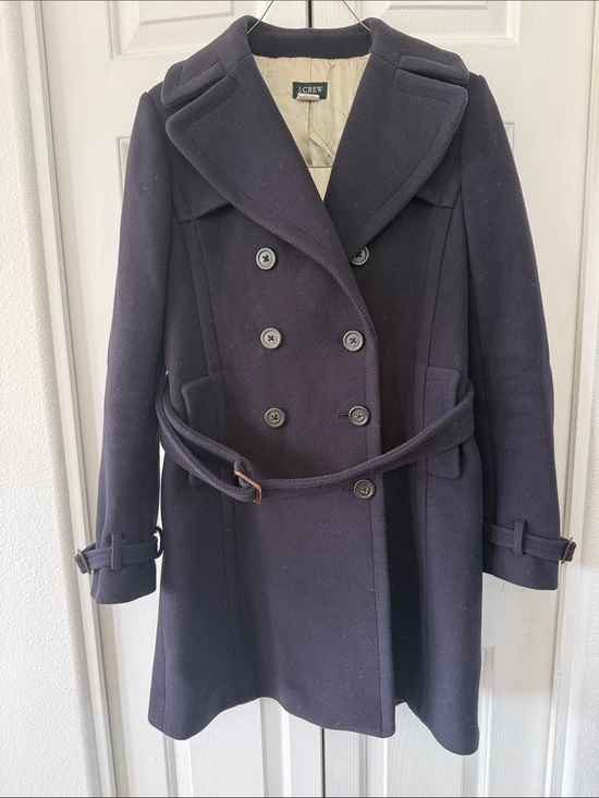 J. Crew Jackets & Blazers - J. Crew Women's Dark Navy Wool Double-Breasted Pea Coat with Belt